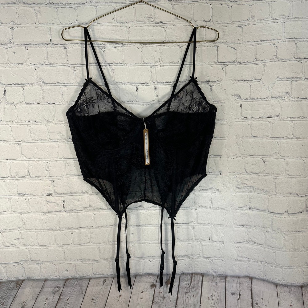 New SKIMS Ultra Fine Lace Corset Onyx Black CR-CRT-7532W Size 3X NWT